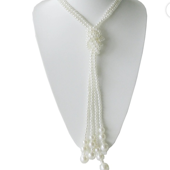 VINTAGE FAUX PEARL TASSEL LONG DOUBLE NECKLACE - Picture 5 of 15